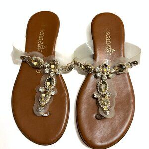 Toscannella Italy 6.5 Jeweled Clear Strap Thong Sandals Slip-On Flats Italy Made